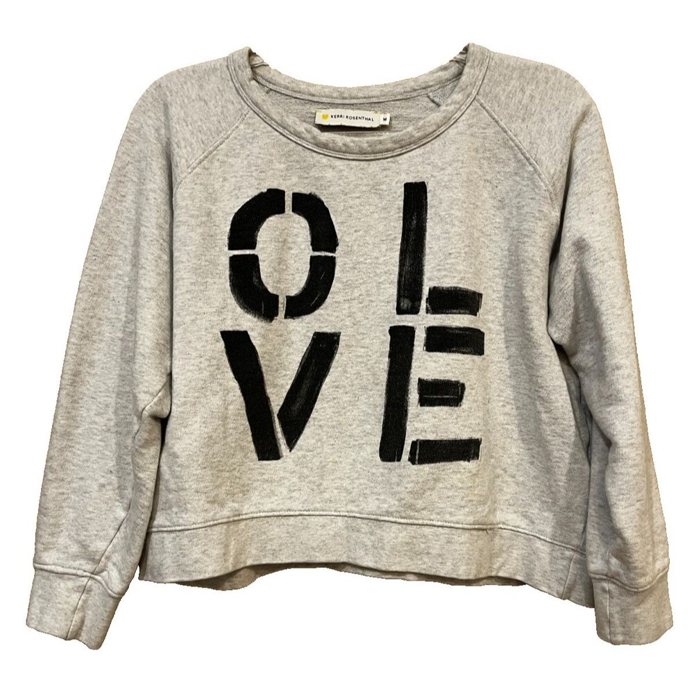 Kerri Rosenthal Light Gray 'LOVE' Print Crop Top Sweatshirt Size M 100% Cotton